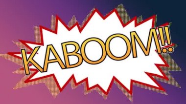 Ön görünüm pop art sanat kaboom animasyon bir komik şeritler karşı gölge mor arka plan