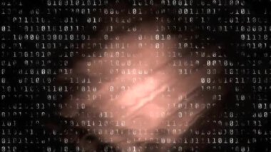 Siyah arka plan ışığı efekti çevrili beyaz ikili kodlarının dijital animasyon