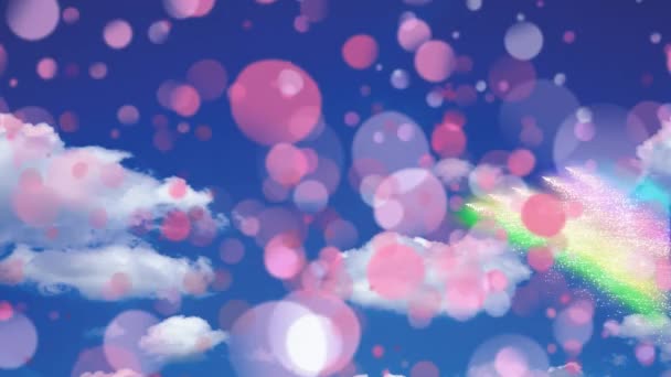 Digitalmente Animado Arco Íris Céu Ensolarado Contra Efeito Bokeh Rosa — Vídeo de Stock