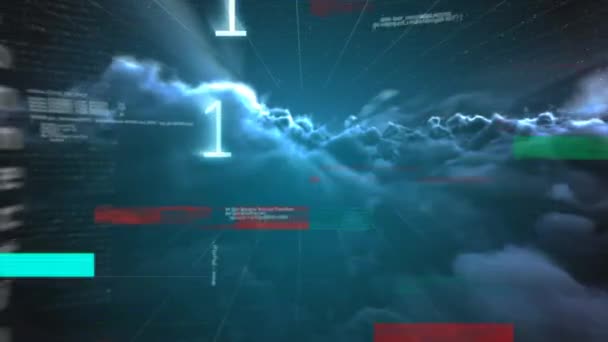 Цифровий Композит Темної Хмари Двійковим Номером Розмір Смуг Код Даних — стокове відео