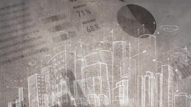 Disegno Animazione Una Città Contro Analisi Dei Dati Grafici — Video Stock