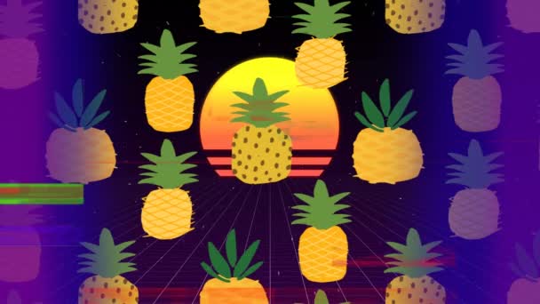 Cyfrowy Kompozytowy Ananasa Plaża Zachód Słońca Środku Wideo Srip Trzask — Wideo stockowe