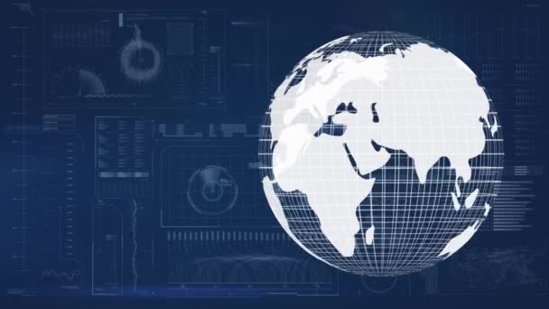Cyfrowy Kompozytowy Przędzenia Digital Globe Przeciwko Pulpitu Nawigacyjnego Blue Technologii — Wideo stockowe