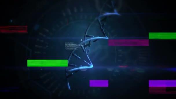 Koyu Arka Plan Karşı Renkli Şifreli Etkisi Çevrili Dna Sarmalı — Stok video