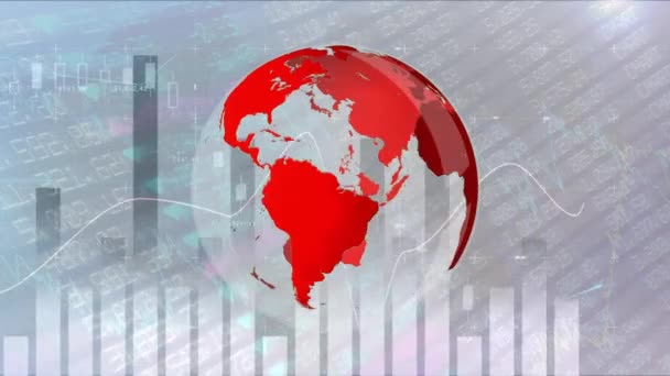 Vista Frontal Globo Viragem Vermelho Digital Contra Análise Gráficos Segundo — Vídeo de Stock