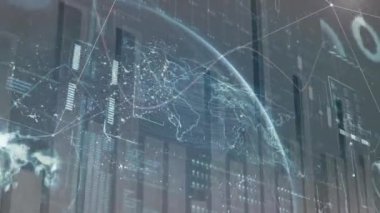 Kara arka plana karşı mali veri tablosu ve dijital küre dijital kompozit