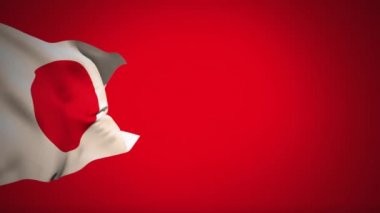 Kırmızı ekran arka plan ile yüzen Japonya Ulusal bayrağı dijital animasyon