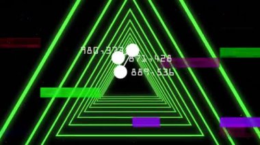 Bağlı nokta açısı üzerinde sayı ile üçgen şekillendirme dijital kompozit. Şeritler üzerinde yeşil üçgen koridor açma filtre cızırtılı