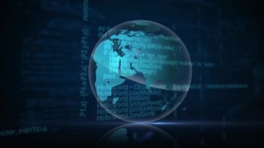 İplik sayısal dünyanın karşı ikili kodları ve koyu zemin üzerine mavi ışık efektleri dijital animasyon