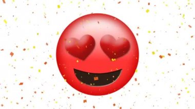 Kalp gözleri ve beyaz bir arka planda, sosyal medya için ideal konfeti kırmızı emoji dijital animasyon.