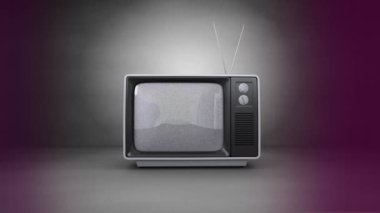 Dijital olarak eski gri arka plan Mor ekrandaki palmiye ağacı ile Tv animasyon