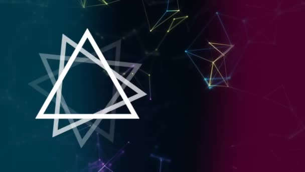 Цифрова Анімація Геометричних Трикутників Обертаються Передньому Плані Проти Єднання Посилань — стокове відео