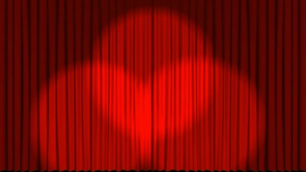 Digital Animation Red Theater Curtains Opening Spotlight People Dancing Orange — Stock Video