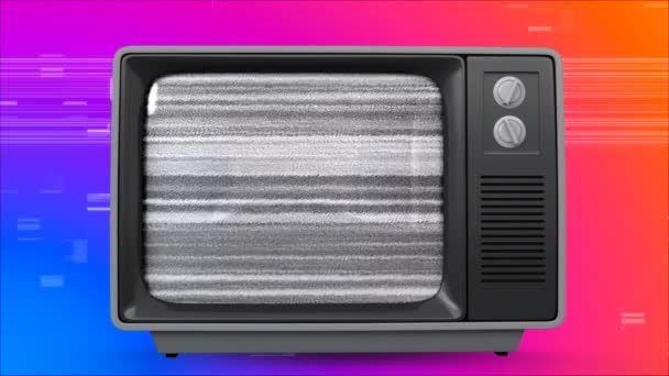 Цифровая Анимация Старого Телевизора Эффектом Сити Боке Экране Фоне Цветного — стоковое видео