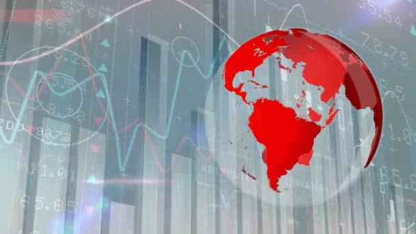 Animação Digital Globo Giratório Contra Painel Dados Financeiros — Vídeo de Stock