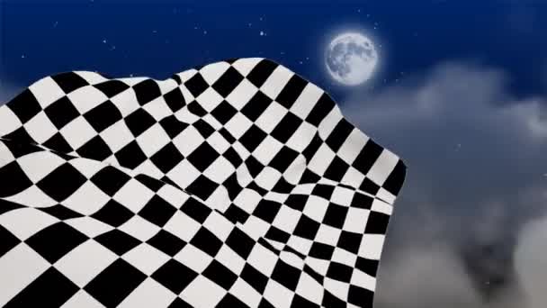 Digital Animation Checkered Flag Waving Starry Night — Stock Video