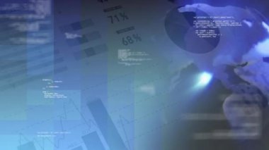 Işık arka planına karşı kodlar ve finansal verilerle çevrili iplik küre dijital animasyon