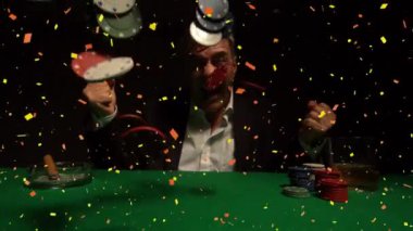 Süre belirteçleri ve tablo yavaş düşüyor konfeti casino masada oturan casino kazanan dijital animasyon