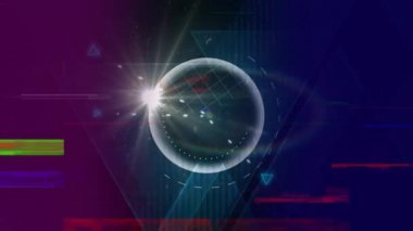 Dijital kompozit kamera üçgeni doğru ilerleyen, sonra top ve evren var iken cızırtı şeritler etkisi