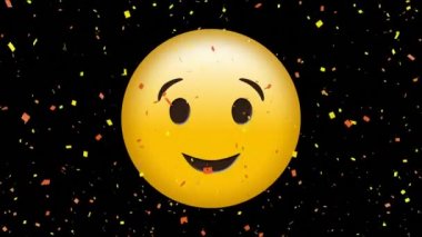 Sarı ç apkın emoji siyah arka plan üzerine konfeti ile dijital olarak animasyon. O göz kırpma yapar