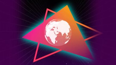 Mor arka planda turuncu ve pembe üçgenler karşı iplik dijital animasyonlu