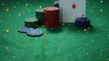 Belirteçleri ve konfeti animasyon ile casino tabloda poz kartları dijital bileşik
