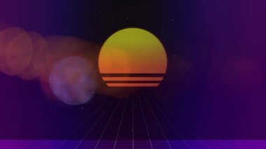 Günbatımı dijital bileşik sağduyulu kabarcık ile sahilde mor arka plan tutulur