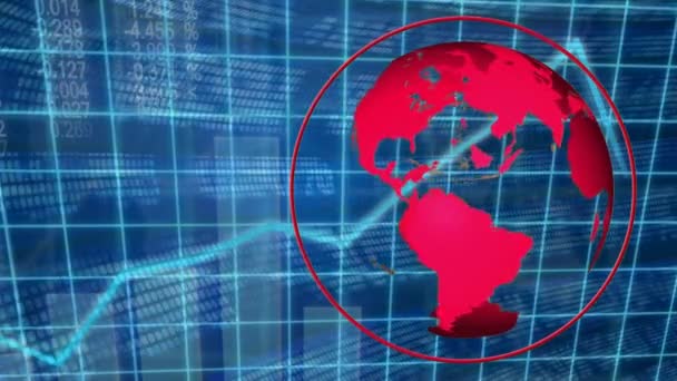 Animación Generada Digitalmente Datos Bolsa Valores Con Globo Giratorio Rojo — Vídeo de stock