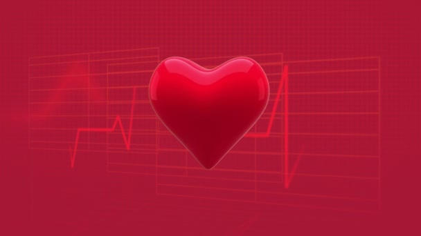 Digitális animáció a villogó piros szív ellen soundwaves a piros háttér