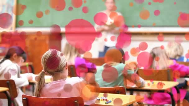 Composite Numérique Une Classe Entourée Bulles Roses Oranges — Video