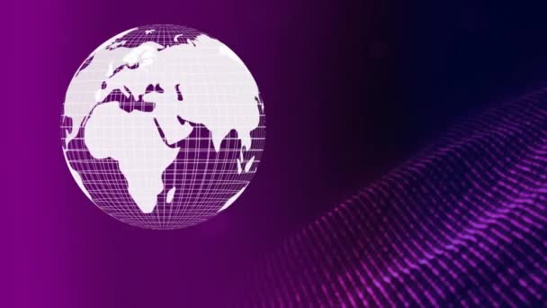 Animación Digital Globo Rotando Sobre Suelo Rejilla Púrpura — Vídeo de stock