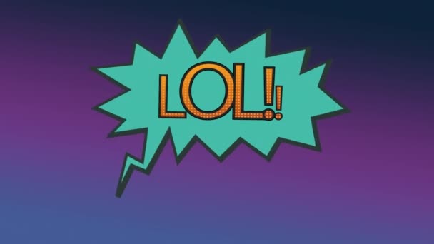 Цифровий Композит Слова Lol Бульбашці Оклику Фіолетовому Фоні — стокове відео