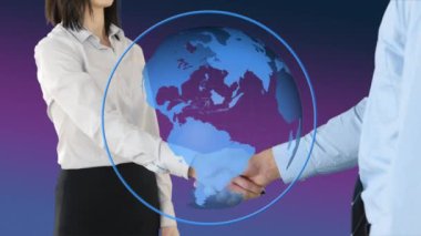 Mor bir arka plan üzerinde bir iplik dijital dünya karşı bir anlaşma kapanış iş adamları dijital bileşik