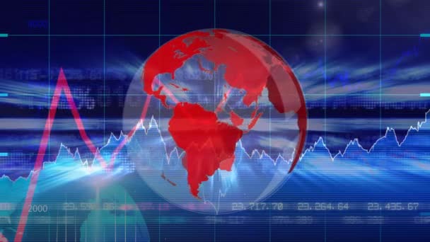 Animación Digital Globo Transparente Girando Alrededor Mismo Con Gráfico Curva — Vídeos de Stock