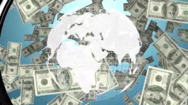 Dolar düşerken ve bir kasa içinde kilitli alır dijital olarak oluşturulan dönen küre.