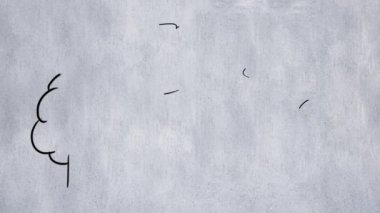 Gri bir arka plana karşı beyaz renkte bulutlar ile yeşil renkte renkli ağaç çizimi dijital olarak oluşturuldu