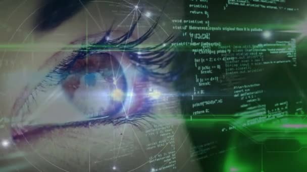 Digital Composite Female Eye Foreground Green Light Asymmetrical Lines Digital — Stock Video