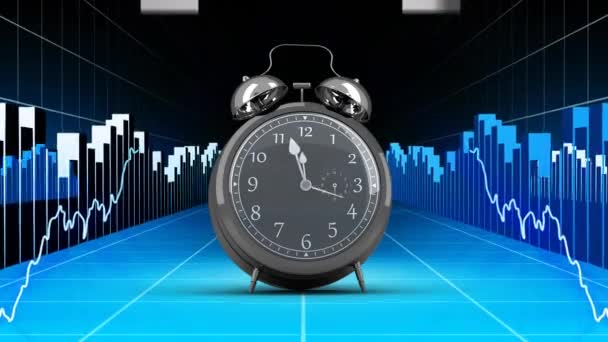 Reloj Despertador Generado Digitalmente Alarmado Por Fondo Oscuro Con Gráficos — Vídeo de stock