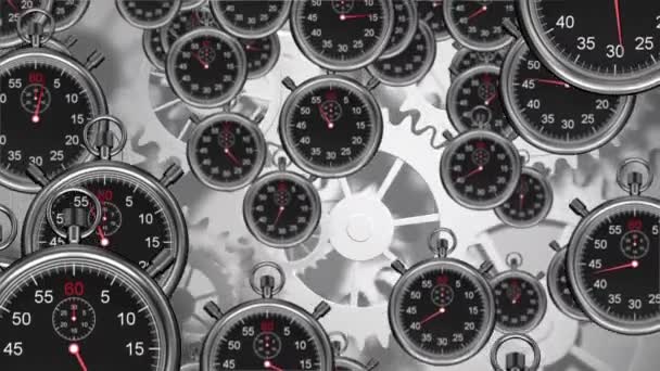 Vue Face Des Chronomètres Tombant Pendant Que Les Engrenages Fonctionnent — Video