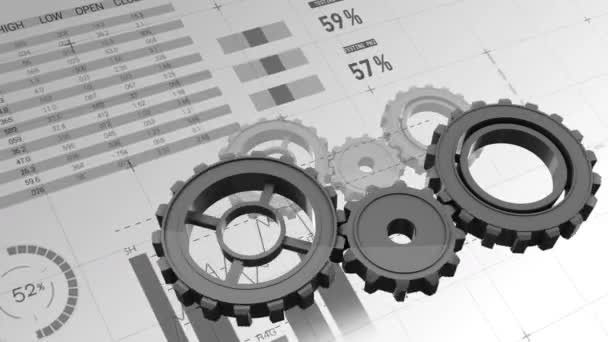 Engrenagens Geradas Digitalmente Movimento Fundo Mostra Diferentes Gráficos Gráficos — Vídeo de Stock