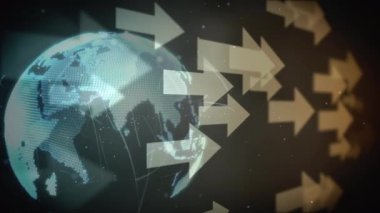 Sağdan sağa doğru hareket eden oklar ise dijital olarak oluşturulan küre döner. Galaksinin arka planı ve parlayan çizgiler