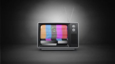 Farklı renk ve ışıklardan oluşan bir video gösteren dijital olarak oluşturulan eski televizyon