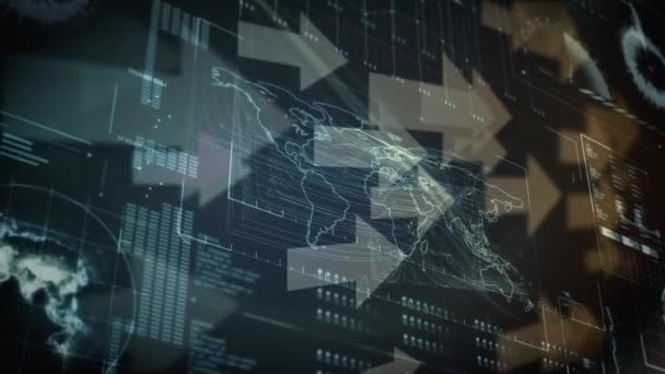 Flèches générées numériquement pointant vers la droite se déplace de gauche à droite tandis que les informations de données montre en arrière-plan 