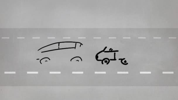 Ψηφιακά Δημιουργημένο Σκίτσο Λευκών Και Κίτρινων Αυτοκινήτων Στο Δρόμο — Αρχείο Βίντεο