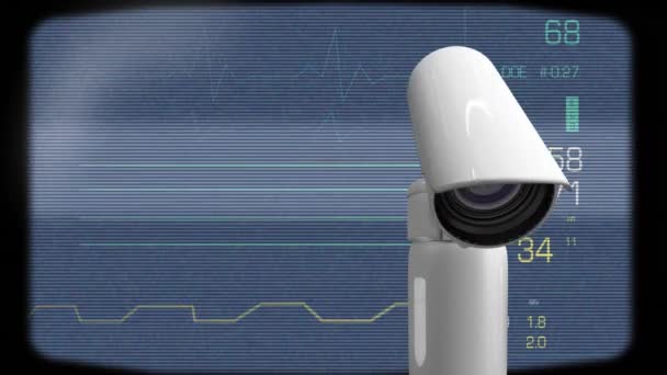 Digital Generierte Überwachungskamera Während Der Hintergrund Herzfrequenzdiagramm Zeigt — Stockvideo