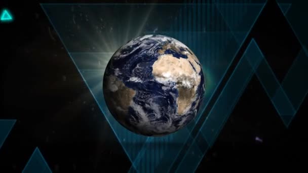 Цифровая Анимация Земли Увеличивается Галактике Время Взаимосвязь Звёзд Светится — стоковое видео
