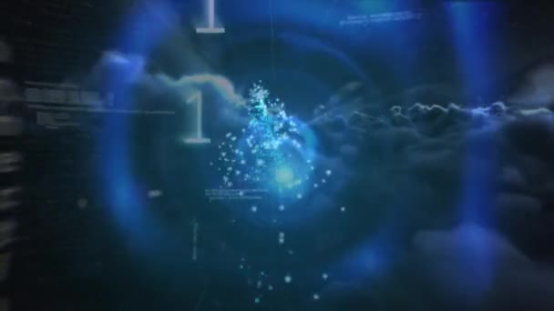 Digitale Composiet Van Lucht Met Wolken Terwijl Binaire Codes Verschijnen — Stockvideo