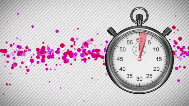 Digitaal Gegenereerde Zilveren Stopwatch Tellen Tot Terwijl Achtergrond Toont Kleurrijke — Stockvideo