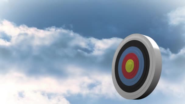 Digitally Generated Target Being Shot Arrows Sky Clouds Background — Stock Video