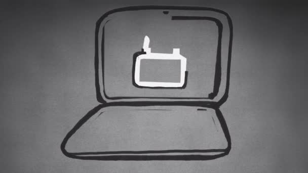 Animation Numérique Dessin Ordinateur Portable Avec Une Serrure Écran Fond — Video